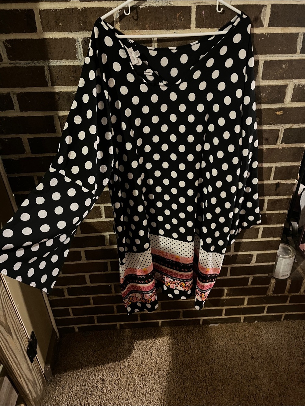 Avenue Black and White Polka Dot Tunic with Colorful Hem